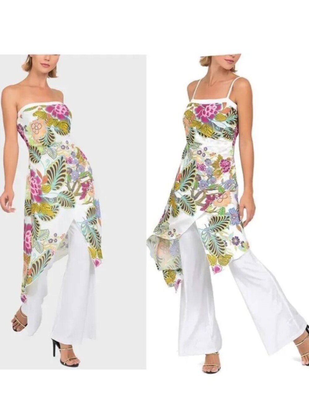 Joseph Ribkoff Jumpsuit Multicolor Floral Strapless Size 8 Wide Leg